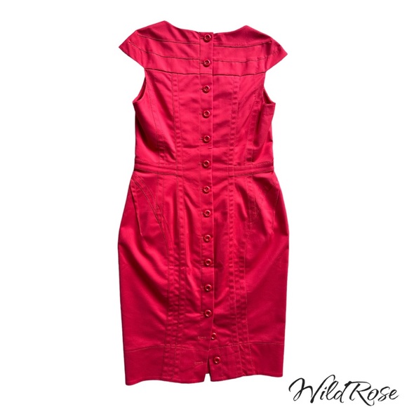 Byron Lars Bright Red Fitted Darted Button Up Back Sheath Pencil Dress SZ 8 - Picture 9 of 14